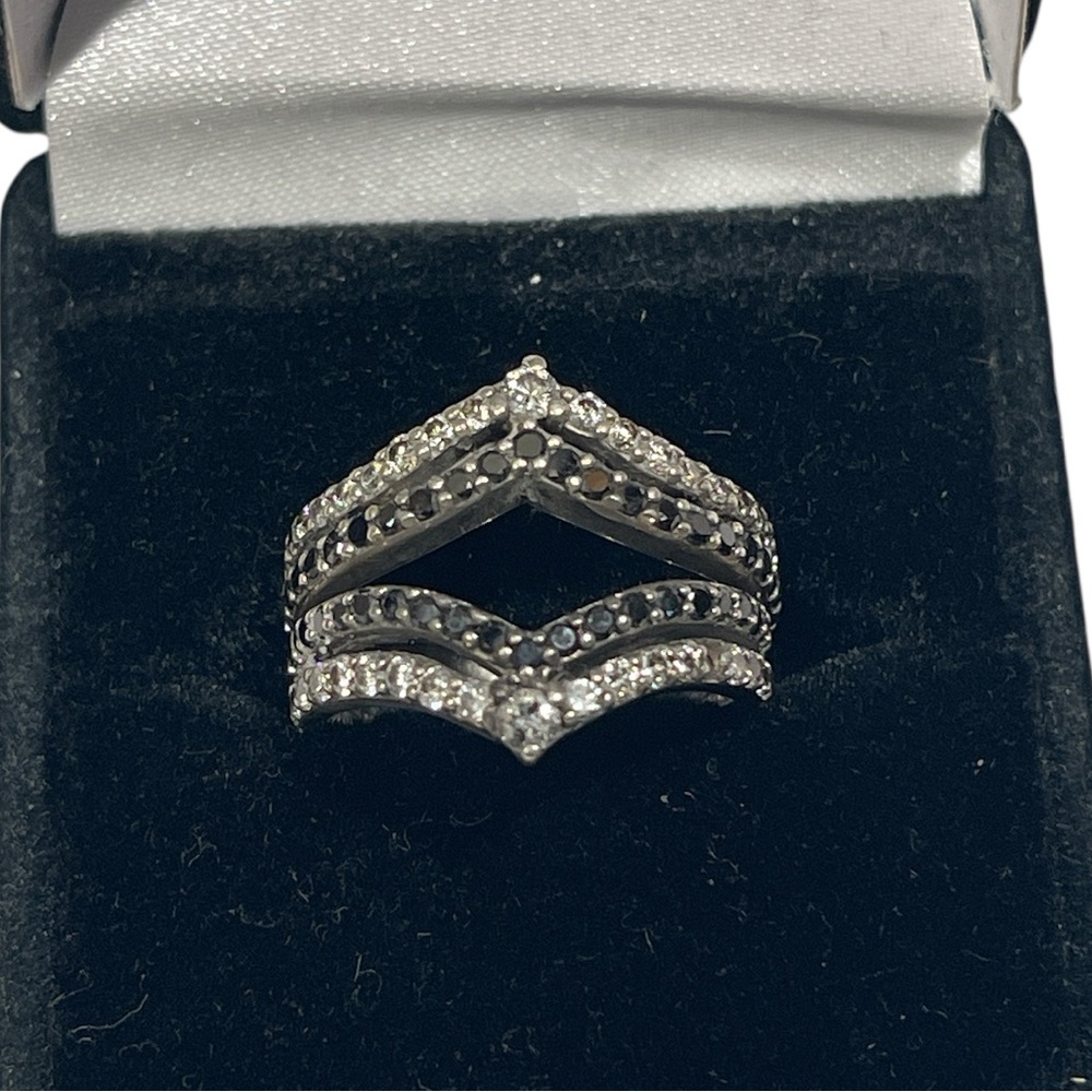 1.52 Black and White Diamond Chevron Anniversary Ring Guard
